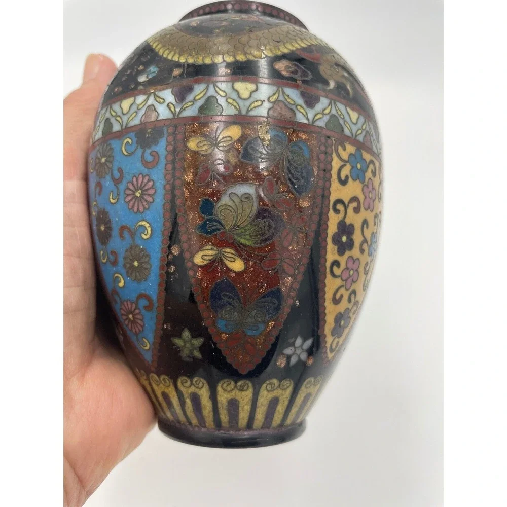 Cloisonne Vase Jar with‎ Lid Dragon Floral Asian Decor Decorative Accent 6